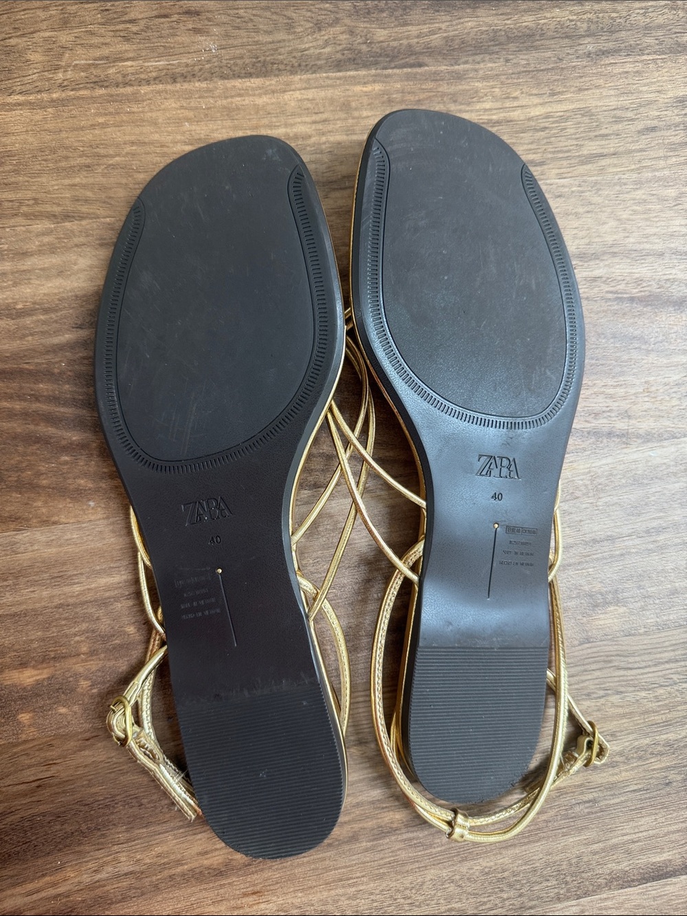 Zara Metallic Gold Strappy Toe-Post Sandals - Picture 9 of 10